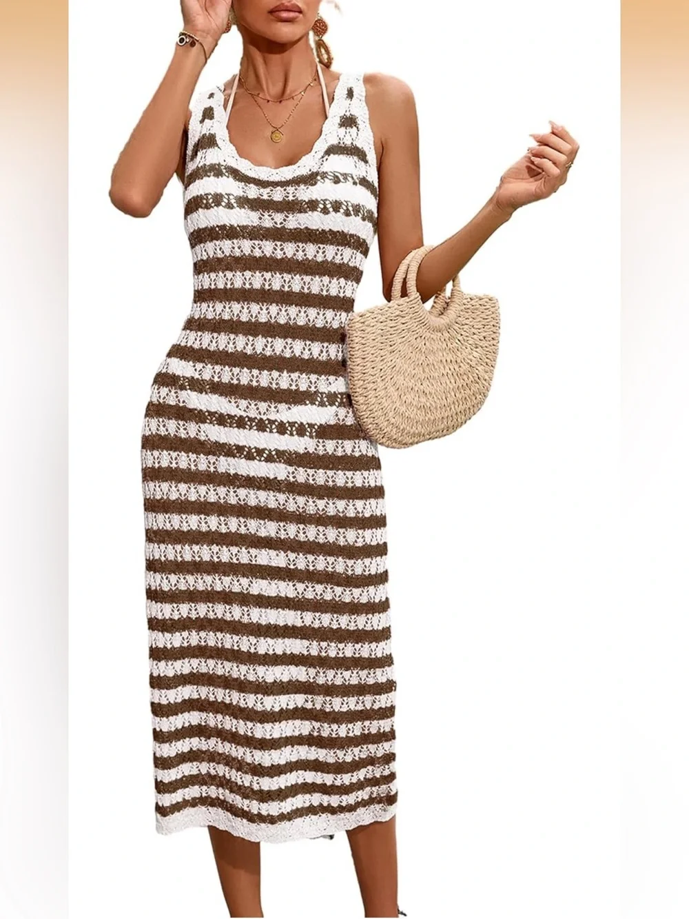 Crochet knit Sleeveless Cover up dress